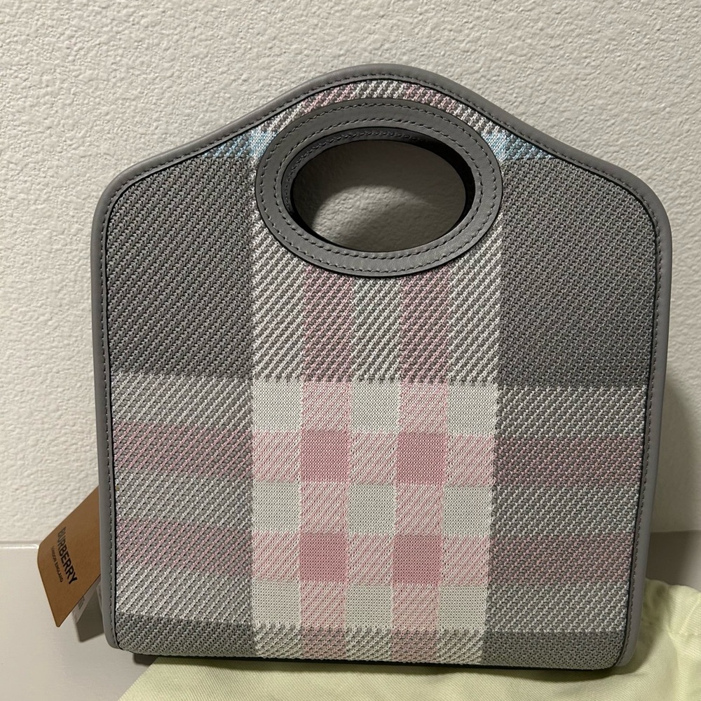 Gray and Pink Checkered Handbag
